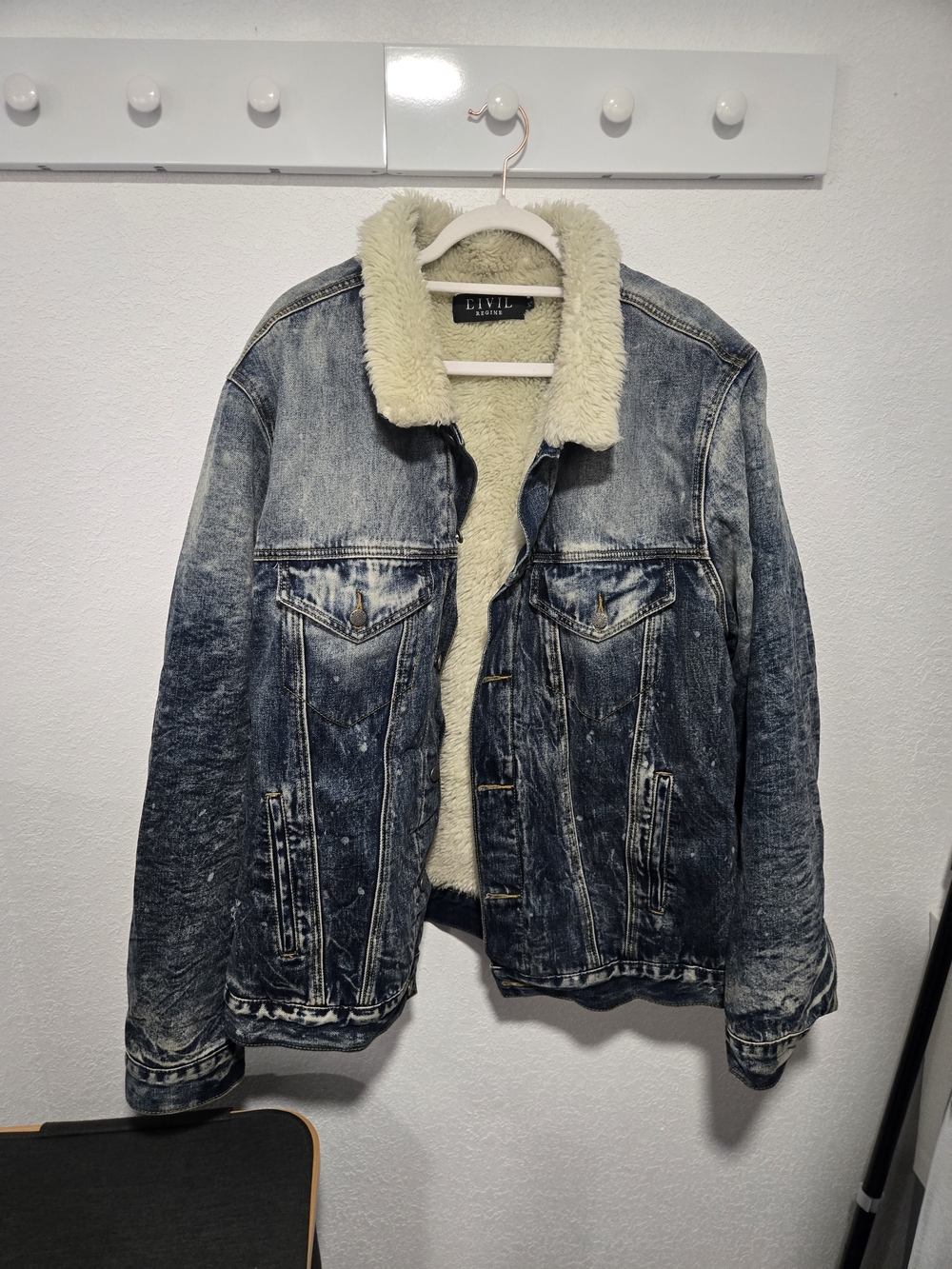 Civil Regime Distressed Denim Sherpa Lined Jacket